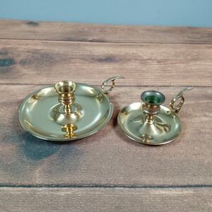 Vintage Brass Candlestick Holder Set With Handles Set of 2 Small